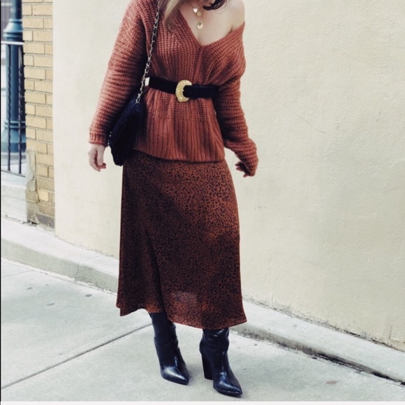 Janae Rust Brown Leopard Satin Skirt - Picture 1 of 7